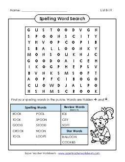 Word Search (B-19) Spelling B Worksheet