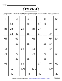 120 Chart (Partly Filled In) Hundreds Chart Worksheet