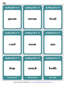 Flashcards (A-19) Spelling A Worksheet