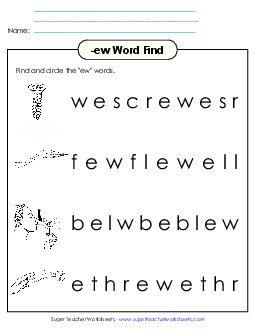 Circle the Words (-ew) Word Families Worksheet