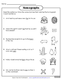 Homographs: Circle the Picture Worksheet 2 Worksheet