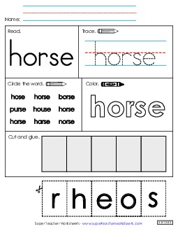 Worksheet 2: Horse Sight Words Individual Worksheet