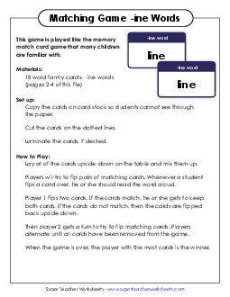 Memory Match Game (-ine) Free Word Families Worksheet