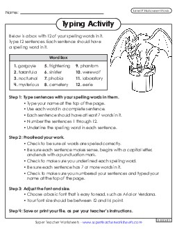 Typing Sentences (Halloween) Spelling F Worksheet