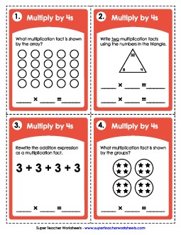 Task Cards: Multiplying by 4s Multiplication Worksheet