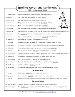 Spelling Test Sentences (D-16) Spelling D Worksheet