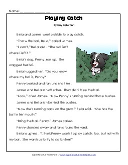 Playing Catch 1st Grade Reading Comprehension Worksheet