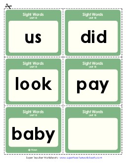 Flashcards (Unit 18) Sight Words Worksheet