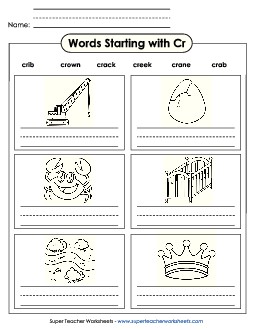 Writing Words that Start with CR Phonics Blends Worksheet