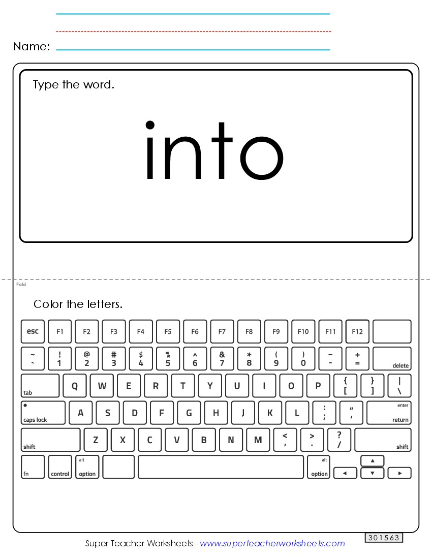 Type the Word: Into Sight Words Individual Worksheet