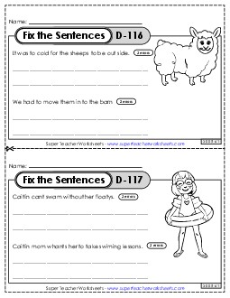 Fix the Sentences D-116 through D-120 Worksheet