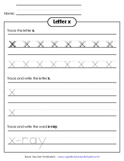 Lowercase x (Dotted Lines) Printing Worksheet