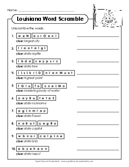 Word Scramble States Individual Worksheet