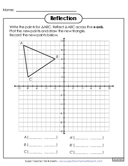 Reflections on a Coordinate Grid (Large) Translation Rotation Reflection Worksheet