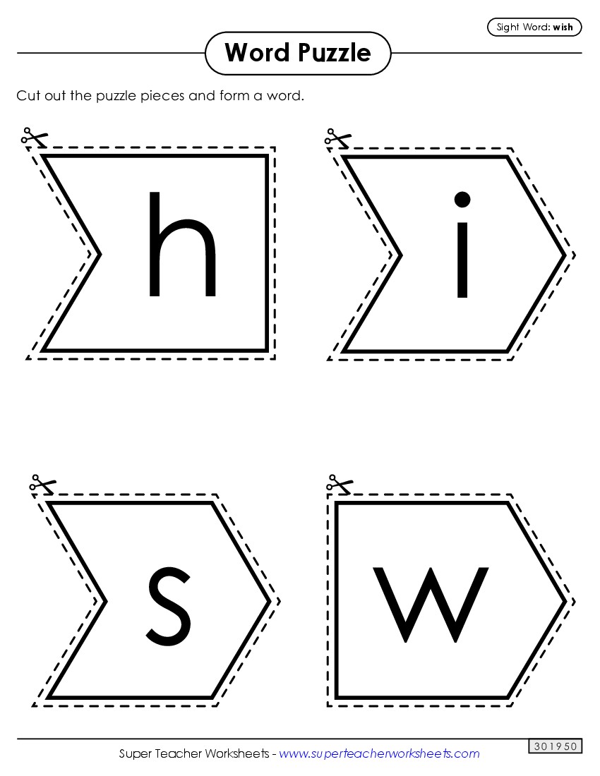 Word Puzzle: Wish Sight Words Individual Worksheet