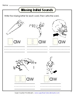 Missing Initial Sounds (-aw) Word Families Worksheet