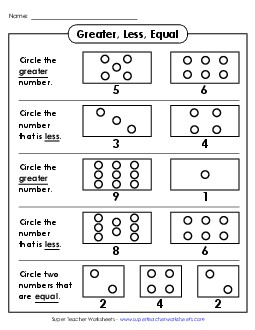 Greater, Less, Equal Comparing Numbers Worksheet