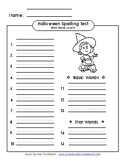 Spelling Test (B-Halloween)  Free Spelling B Worksheet