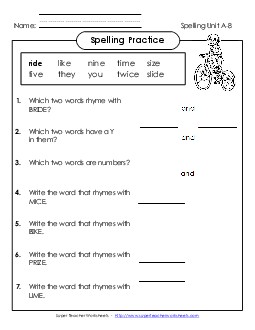 Spelling Practice (A-8) Spelling A Worksheet