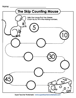 The Skip Counting Mouse (By 5s) Worksheet