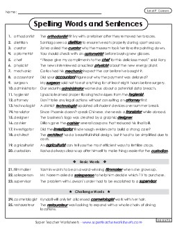 Spelling Sentences (Careers) Spelling F Worksheet