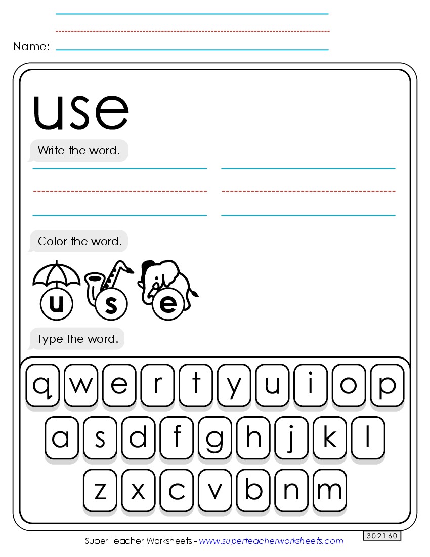 Write, Color, Type: Use Sight Words Individual Worksheet