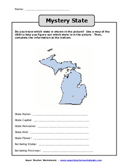 Mystery State: Michigan States Worksheet