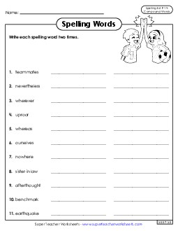 Write Words Twice (F-14) Spelling F Worksheet