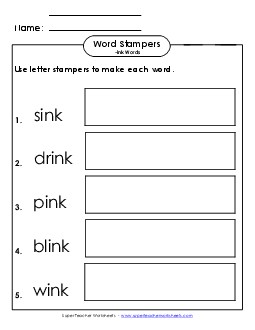 Letter Stampers Activity (-ink Words)  Word Families Worksheet