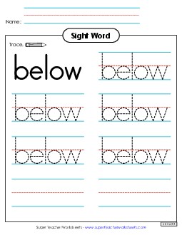 Trace the Word: Below Sight Words Individual Worksheet