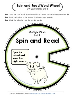 Spin and Read (Unit 3) Sight Words Worksheet