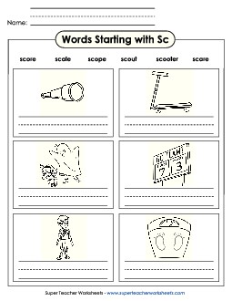 Writing Words that Start with SC Phonics Blends Worksheet