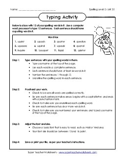 Typing Sentences Activity (D-30) Spelling D Worksheet