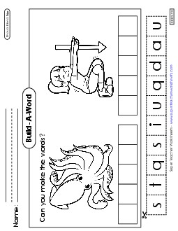 Build-A-Word: Squid and Squat Phonics Blends Worksheet