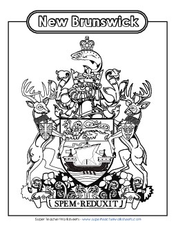 New Brunswick Coat of Arms (Black & White) Canada Worksheet