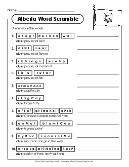 Word Scramble Canada Worksheet