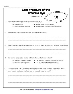 Questions for Chapters 25-27 Book Geronimo Stilton Worksheet