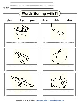 Writing Words that Start with PL Phonics Blends Worksheet