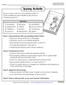 Typing Sentences (ELA) Spelling F Worksheet