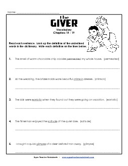 Vocab for Chapters 15-19 Book The Giver Worksheet