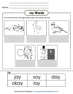 Cut and Glue (-ay) Word Families Worksheet