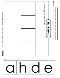 Large Cut-and-Glue: Head Sight Words Individual Worksheet