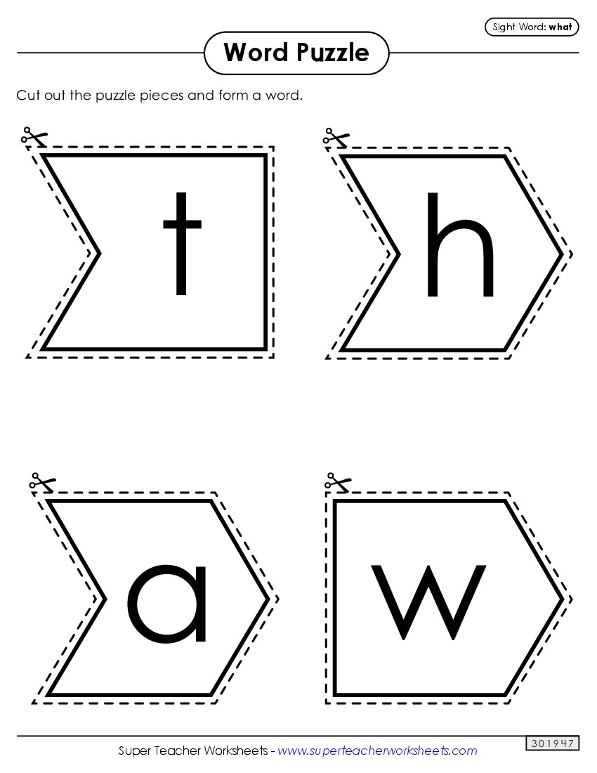 Word Puzzle: What Sight Words Individual Worksheet