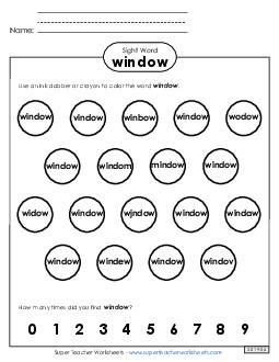 Dab or Color: Window Free Sight Words Individual Worksheet