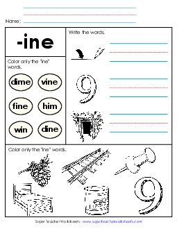 Worksheet 2 (-ine Words) Word Families Worksheet