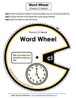 Word Wheel (Cl- Blends)  Phonics Blends Worksheet