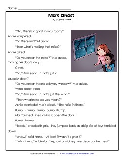 Mia\'s Ghost  1st Grade Reading Comprehension Worksheet