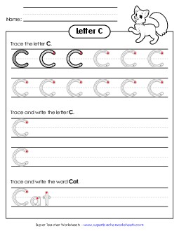 Uppercase C (Outlined Letters) Printing Handwriting Worksheet