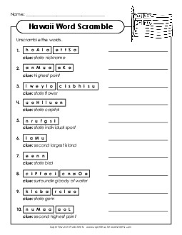 Word Scramble States Individual Worksheet