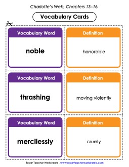 Vocab. Cards for Chapters 13-16 Books Worksheet